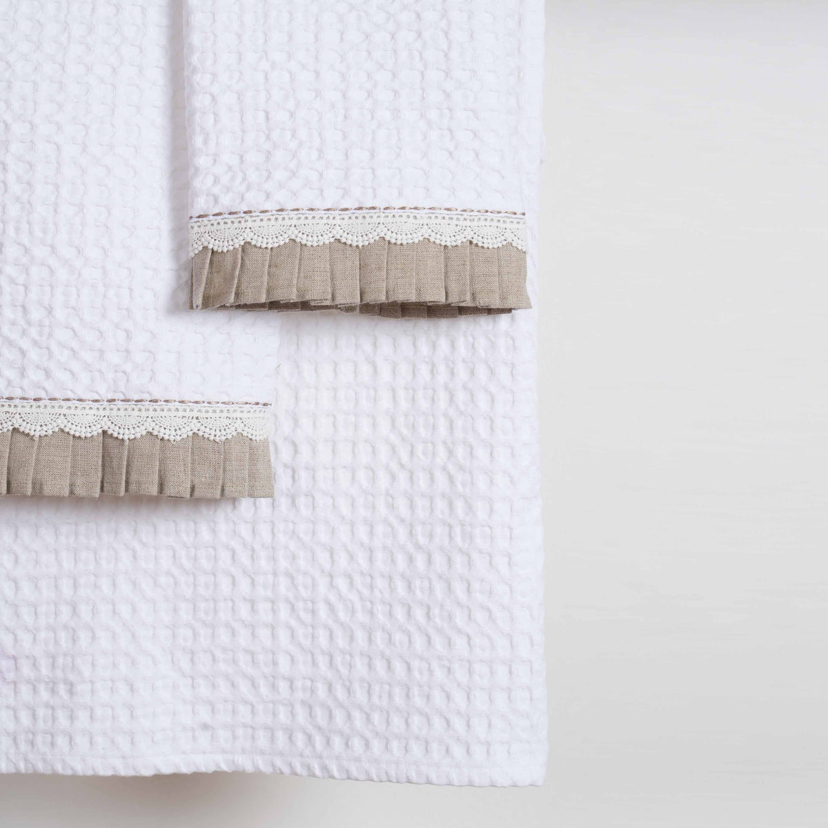 GIFT PACK - Luxury Organic Cotton Waffle Towel Set – 3 Piece | Gathered Linen & Lace Trim
