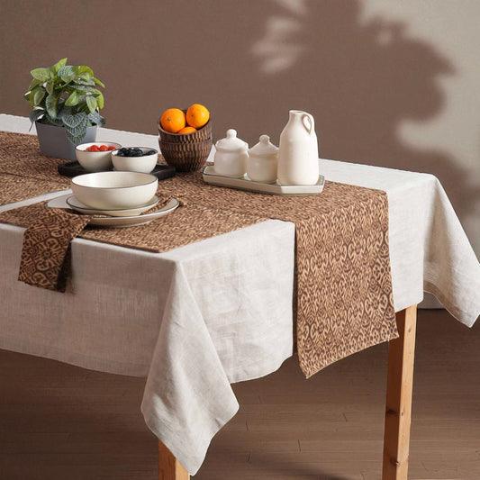 Beige Ikat Print Cotton Duck Table Runner – Reversible Elegance