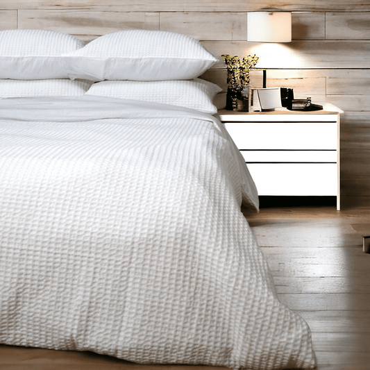 Waffle Cotton Duvet Cover Set with Coordinated Pillow Covers White