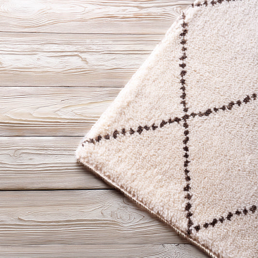 Hand Tufted Moroccan Wool Rug White Black 36×60 & 48×72