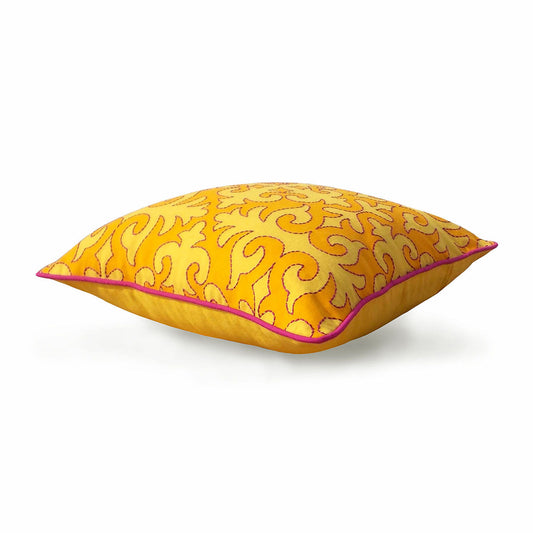 Vliving Yellow Shyrdak Cushion Cover – Vibrant Hand‑Embroidered Cotton Pillowcase