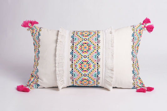 Embroidered pillow cover, multicoloured, handmade, bohemian, 14X21 inches
