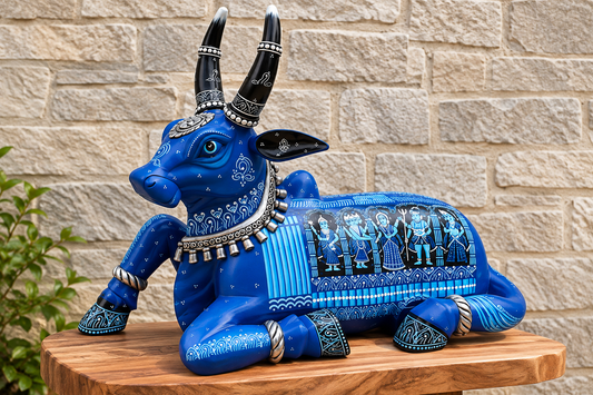 Nandi the Bull hand-painted reclaimed teak wood sculpture for home décor