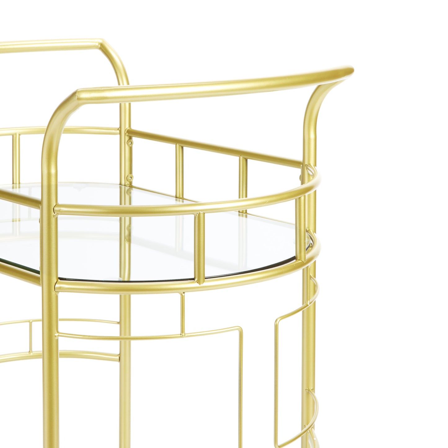 Luxurious Gold 2-Tier Serving Cart with Glass Shelves and Wine Storage