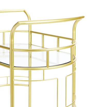 Luxurious Gold 2-Tier Serving Cart with Glass Shelves and Wine Storage