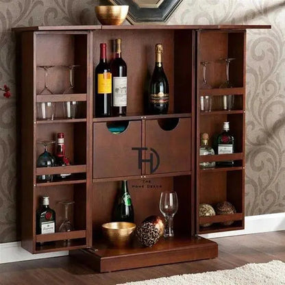 Elegant Solid Sheesham Wood BrahMa Bar Cabinet with Two Doors