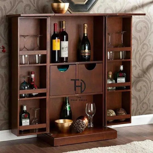 Elegant Solid Sheesham Wood BrahMa Bar Cabinet with Two Doors