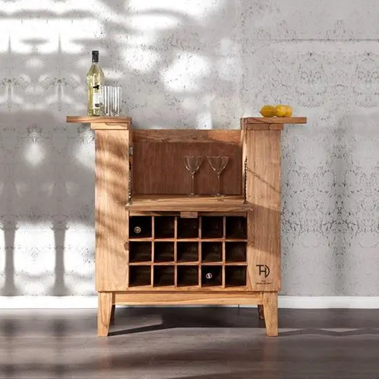 Elegant Solid Sheesham Wood Bar Cabinet with Wine Rack