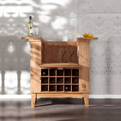 Elegant Solid Sheesham Wood Bar Cabinet with Wine Rack