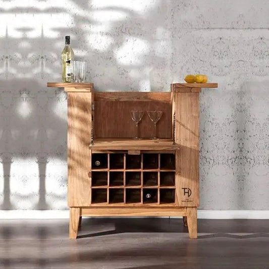 Elegant Solid Sheesham Wood Bar Cabinet with Wine Rack