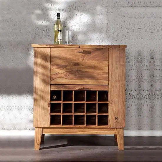 Elegant Solid Sheesham Wood Bar Cabinet with Wine Rack