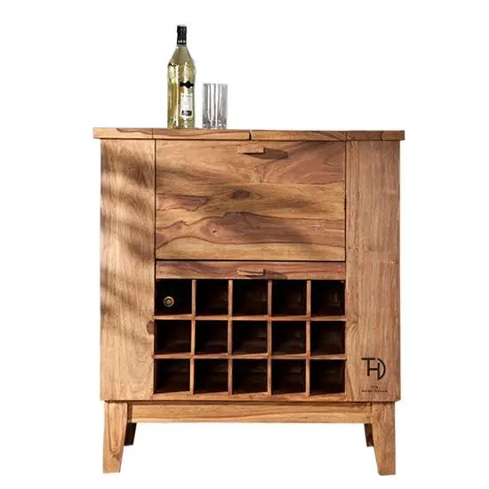Elegant Solid Sheesham Wood Bar Cabinet with Wine Rack