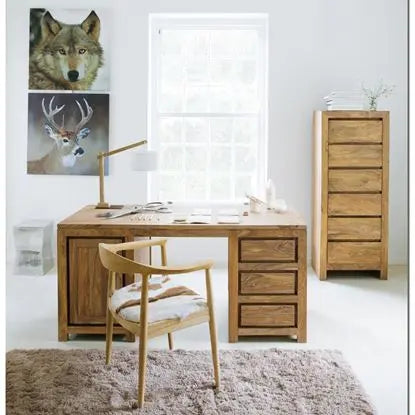 Solid Sheesham Harry Study Desk with One Door, Three Drawers