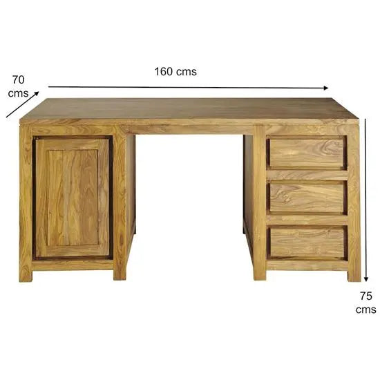 Solid Sheesham Harry Study Desk with One Door, Three Drawers