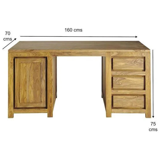 Solid Sheesham Harry Study Desk with One Door, Three Drawers