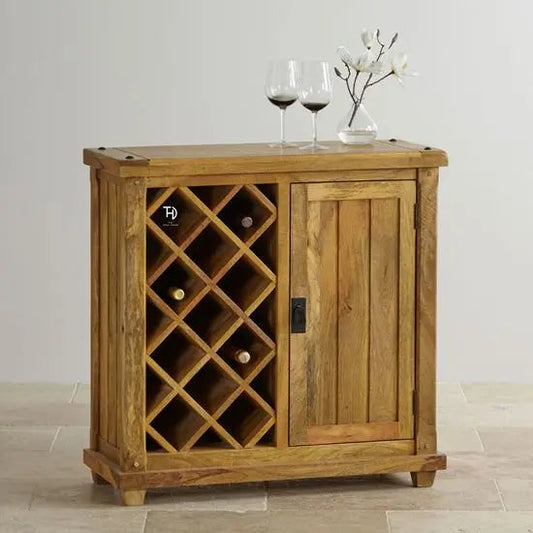 Devi Solid Mango Wood Bar Cabinet with Door and Rack