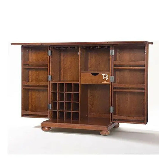 Solid Sheesham Wood Vintage Bar Cabinet with Extendable Rack