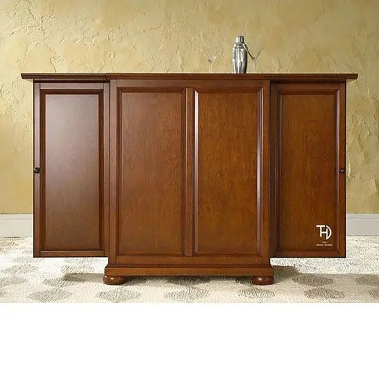 Solid Sheesham Wood Vintage Bar Cabinet with Extendable Rack