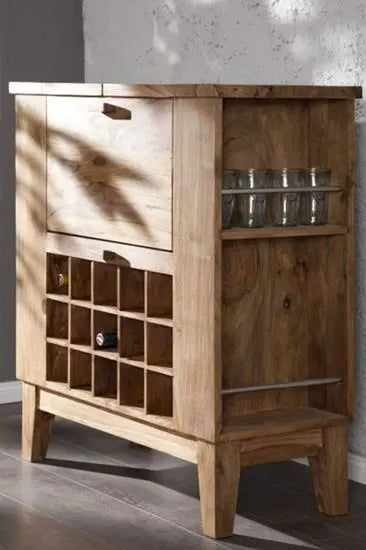 Elegant Solid Sheesham Wood Bar Cabinet with Wine Rack