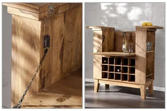Elegant Solid Sheesham Wood Bar Cabinet with Wine Rack