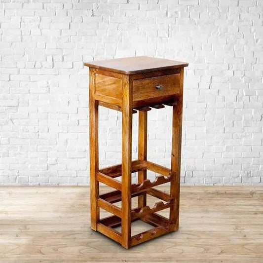 Compact Solid Mango Wood Bar Cabinet with Drawer