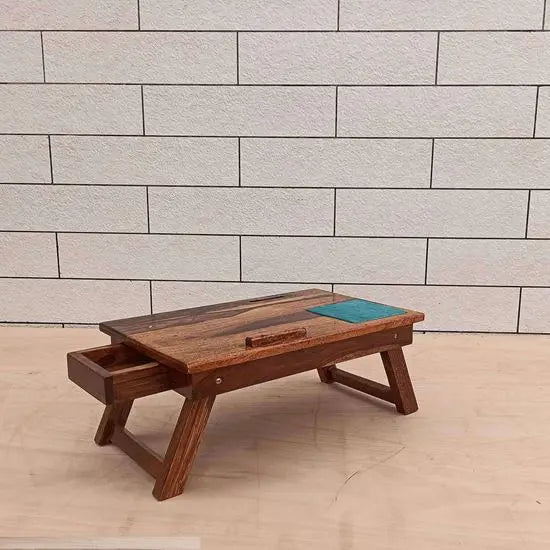 Solid Sheesham Wood Portable Noah Laptop Table with Drawer