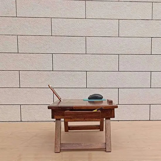 Sheesham Wood One-Drawer Portable Laptop Table with Mouse Pad