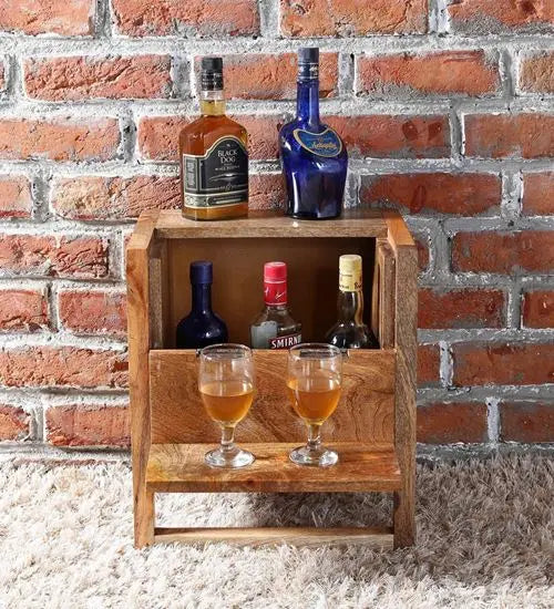 Solid Mango Wood Dove Bar Cabinet with One Flap Door