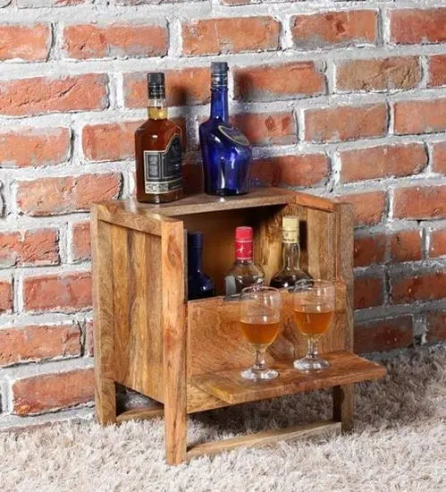 Solid Mango Wood Dove Bar Cabinet with One Flap Door