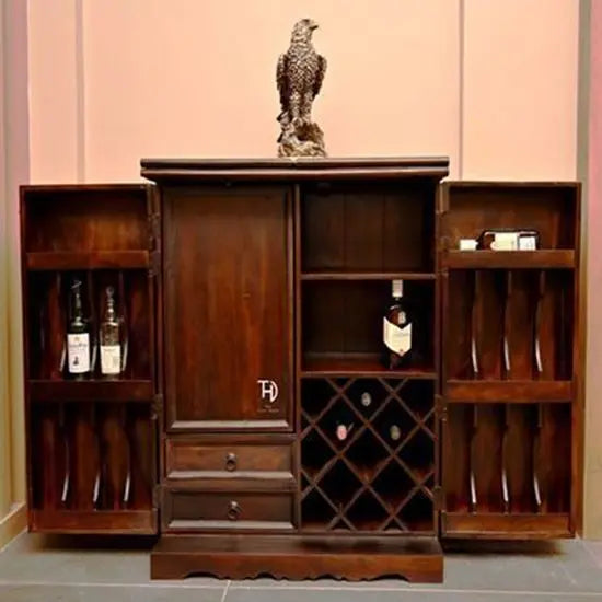 Siramika Extendable Bar Cabinet with Ceramic Tile Doors