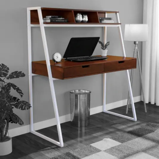 Solid Sheesham Wood Study Table with Dual Drawers & Shelf