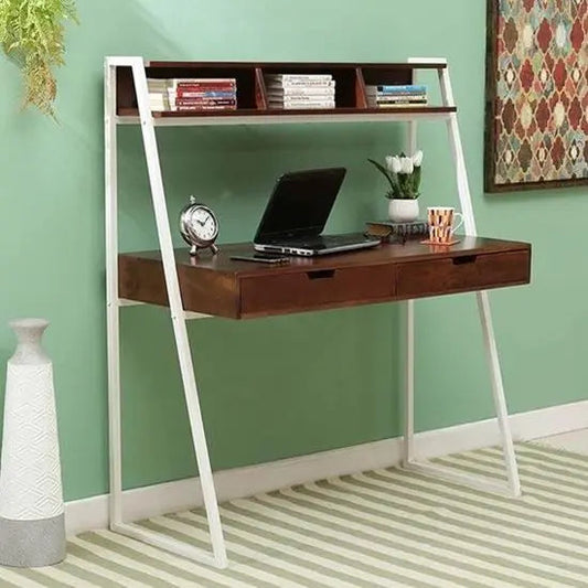 Solid Sheesham Wood Study Table with Dual Drawers & Shelf