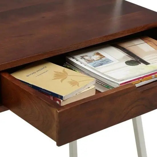 Solid Sheesham Wood Study Table with Dual Drawers & Shelf