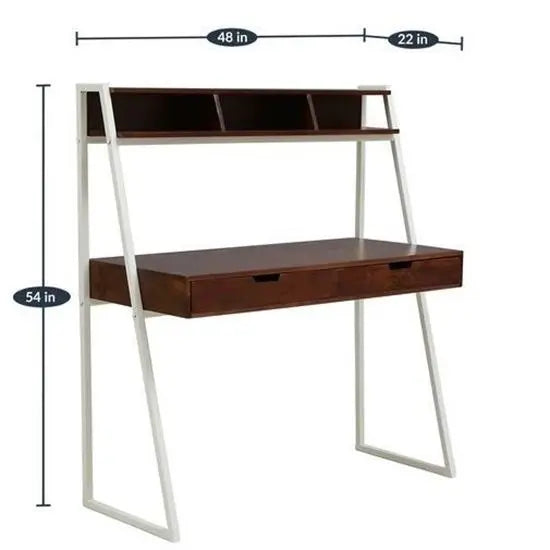 Solid Sheesham Wood Study Table with Dual Drawers & Shelf