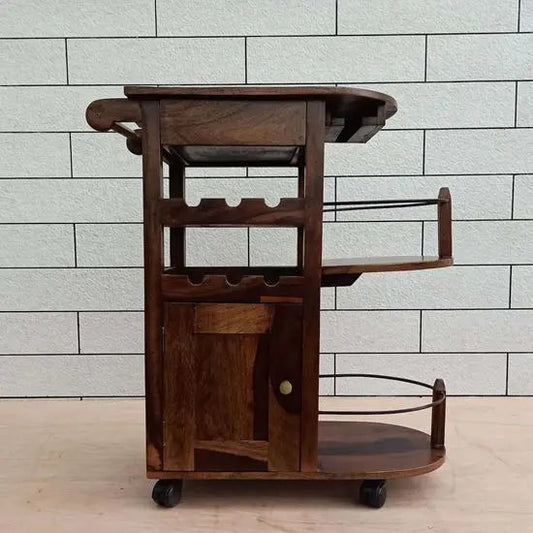 Walnut Logan Bar Cabinet with Wheels, One Door One Drawer