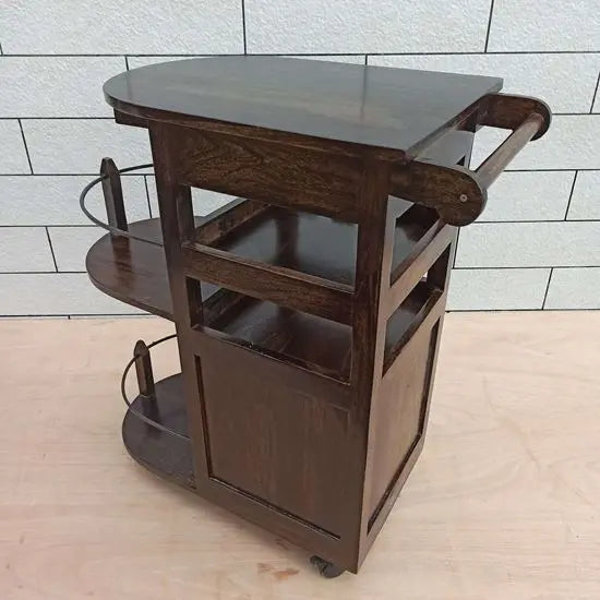Walnut Logan Bar Cabinet with Wheels, One Door One Drawer