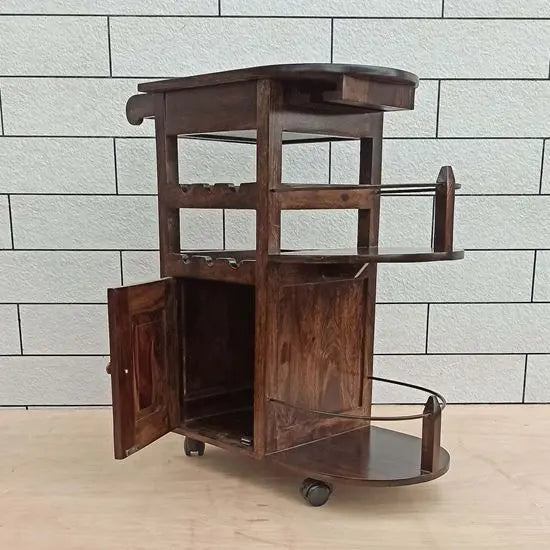 Walnut Logan Bar Cabinet with Wheels, One Door One Drawer