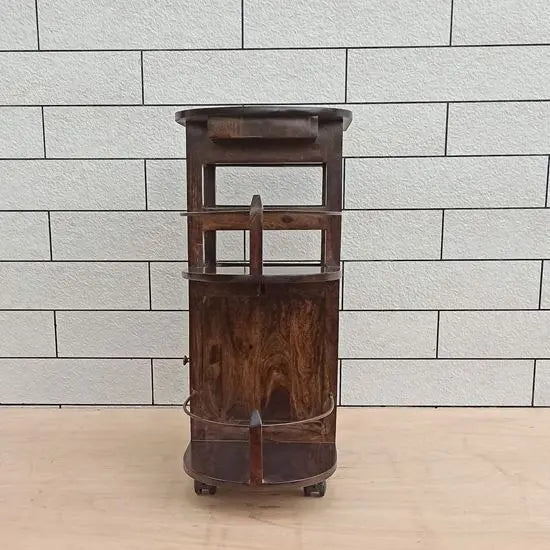 Walnut Logan Bar Cabinet with Wheels, One Door One Drawer