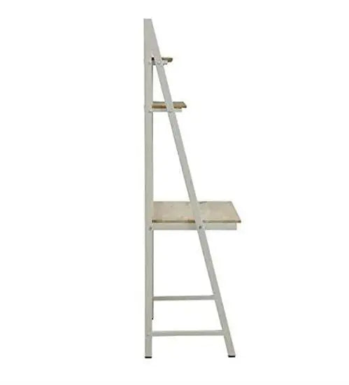 White Solid Mango Wood Ladder Study Table with Dual Shelves