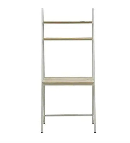 White Solid Mango Wood Ladder Study Table with Dual Shelves