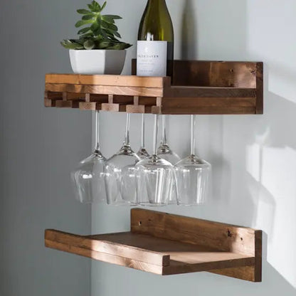 Rustic Solid Mango Wood Wall-Mount Bar Cabinet Set