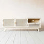 Elegant Whitewash Mango Wood TV Cabinet with Cane Detailing