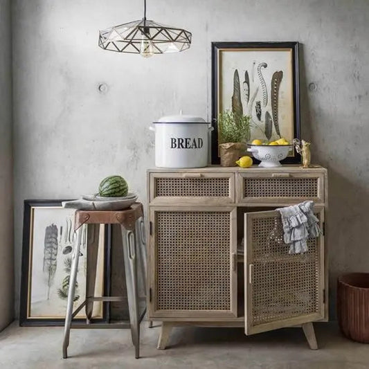 Atlanta Buffet Sideboard with Cane Doors and Mango Wood Whitewash Finish