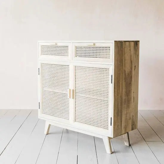 Atlanta Buffet Sideboard with Cane Doors and Mango Wood Whitewash Finish
