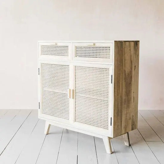 Atlanta Buffet Sideboard with Cane Doors and Mango Wood Whitewash Finish