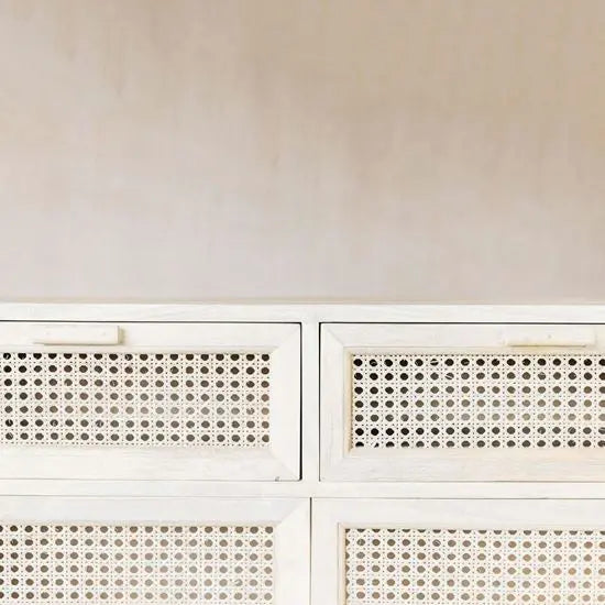 Atlanta Buffet Sideboard with Cane Doors and Mango Wood Whitewash Finish
