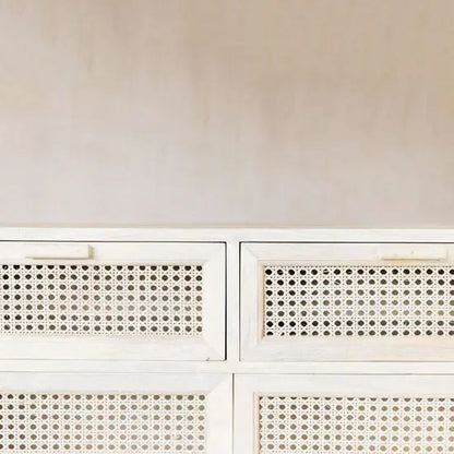 Atlanta Buffet Sideboard with Cane Doors and Mango Wood Whitewash Finish