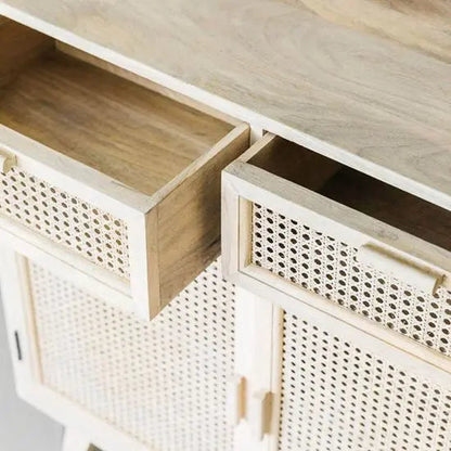Atlanta Buffet Sideboard with Cane Doors and Mango Wood Whitewash Finish