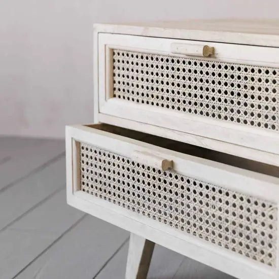 Atlanta Solid Mango Wood Two-Drawer Bedside Table with Cane Front