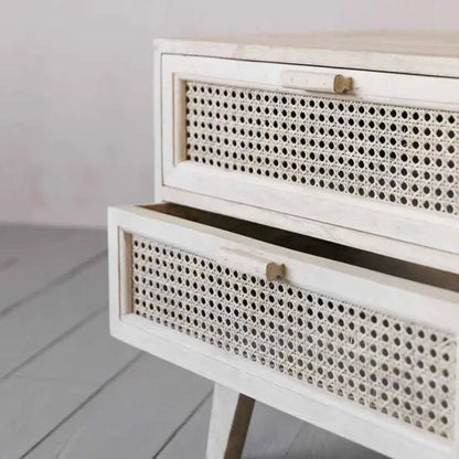 Atlanta Solid Mango Wood Two-Drawer Bedside Table with Cane Front